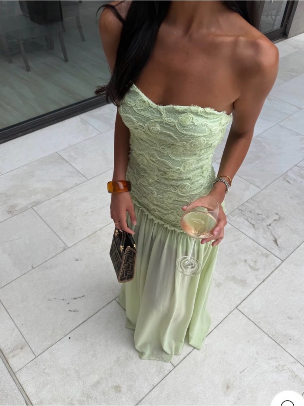 Jefre sei renata mint Strapless Lace Bodice Maxi Dress in Light Green